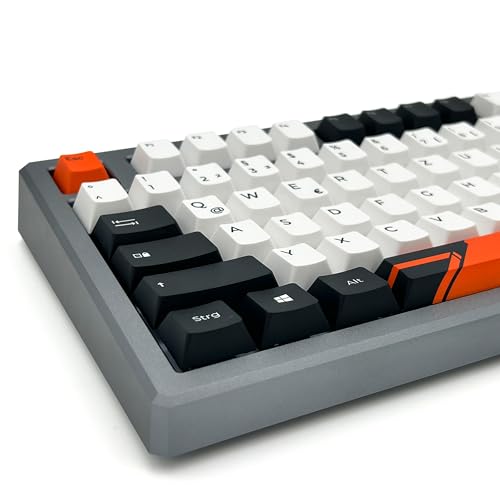 Keyoo Keyboards Deep Shot Keycaps – ISO/ANSI-DE Layout | PBT Dye-Sub | Hochwertige Keycaps für mechanische Tastaturen (Cherry MX) – Weiß/Orange von Keyoo