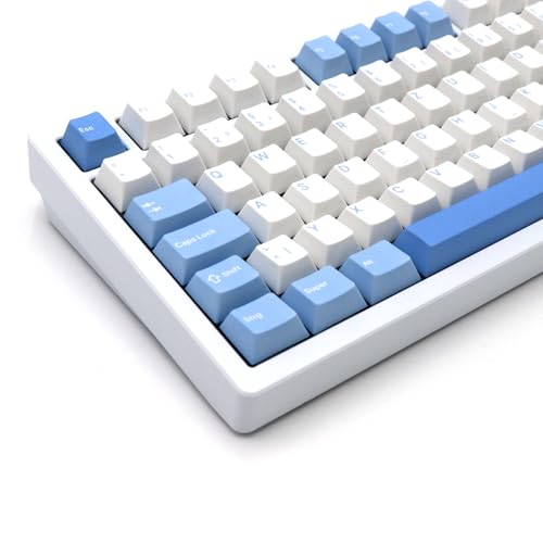 Keyoo Keyboards Moonstone Keycaps – ISO/ANSI-DE Layout | PBT Dye-Sub | Hochwertige Keycaps für mechanische Tastaturen (Cherry MX) – Weiß/Blau von Keyoo