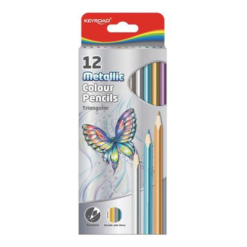 KEYROAD,971756,Buntstifte AA8Metallic HoheQualität/Dreikantform - 12erKartonetui/Mischfarben/Erwachsene und Kinder/Weicher Graphit -Schaft aus Holz von Keyroad