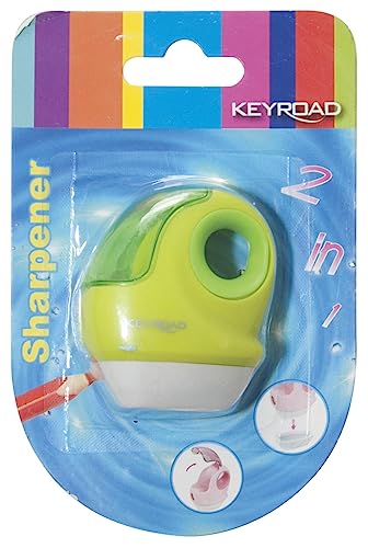 KEYROAD Ergonomischer Anspitzer Einzeln 2-in-1 mit Radiergummi / 1 Stück/Kunststoff/Klingen aus Stahl/von Bleistiften und Buntstiften/Blister - Mischfarben von Keyroad