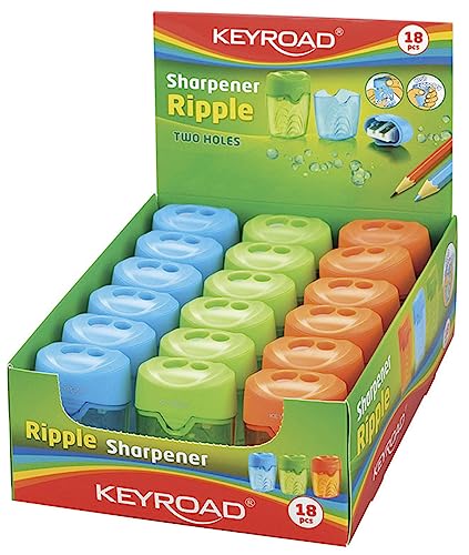 KEYROAD Ergonomischer Doppel-Anspitzer RIPPLE/ 18 Stück/Kunststoff/von Bleistiften und Buntstiften/Mischfarben/Sharpener Spitzer von Keyroad
