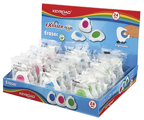 KEYROAD Radiergummi EXRASER PLUS/Radierer für Bleistift und Buntstift/ 24 Stücke - verpackt im Display/Mischung aus Farben/Ideal für Schule und Büro von Keyroad