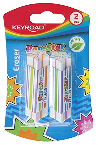 KEYROAD Radiergummi - POP-STAR/Radierer für Bleistift und Buntstift/ 2 Stücke/Mischung aus Farben/Ideal für Schule und Büro von Keyroad