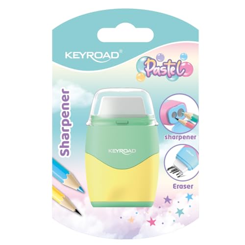 Keyroad Kunststoff-Anspitzer mit Radiergummi, Pastell Bleistiftspitzer, Doppel Spitzer, Blister, Farbmix Keyroad Kunststoff-Anspitzer mit Radiergummi, Pastell Bleistiftspitzer, Doppel Spitzer, Blister, Farbmix von Keyroad