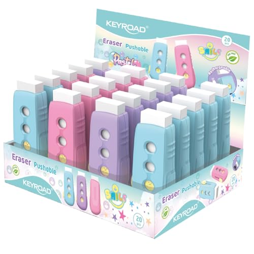 Keyroad Radiergummi Für Kinder, Lustige Radiergummis Pastell, Schieber, Schachtel, 20 Stück Erasers for Kids, Farbmix von Keyroad