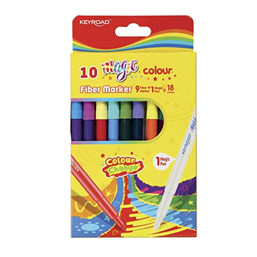 Keyroad Schulfilzstifte Filzstifte Magic Colour / 9 Stck. und 1 Stck. Magic = 18 Farben/Fasermaler/mit Loch zum Aufhängen/Erwachsene und Kinder/Perfekt für Schularbeiten/Kindersicher von Keyroad