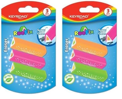 Keyroad Universal-Radiergummi 3 Stck. Roofix Dreieckig/Blister/Mischfarben/aus Thermoplastischem Gummi Höchster Qualität/Kinder Kleine Lustige Radiergummi, KR971813 (Packung mit 2) von Keyroad