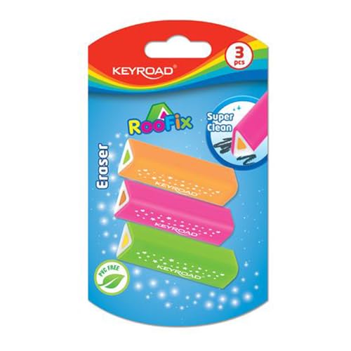 Keyroad Universal-Radiergummi 3 Stck. Roofix Dreieckig/Blister/Mischfarben/aus Thermoplastischem Gummi Höchster Qualität/Kinder Kleine Lustige Radiergummi, KR971813 von Keyroad