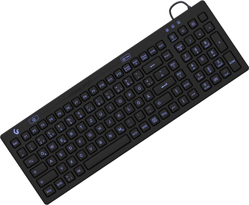 Industrietastatur, USB, Beleuchtet, Silikon, schwarz, Wasser und Staub geschützt IP68, DE Layout (KSK-6031INEL-B (DE)) von Keysonic