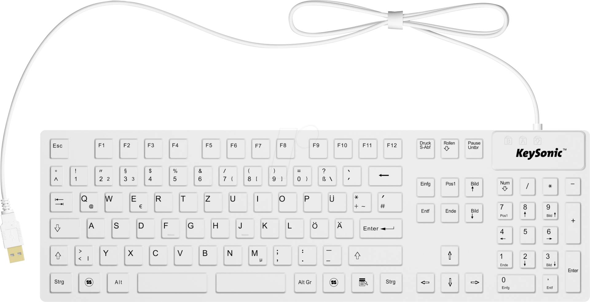 KEYSONIC 28063 - Tastatur, USB, Silikon, IP68, weiß von Keysonic