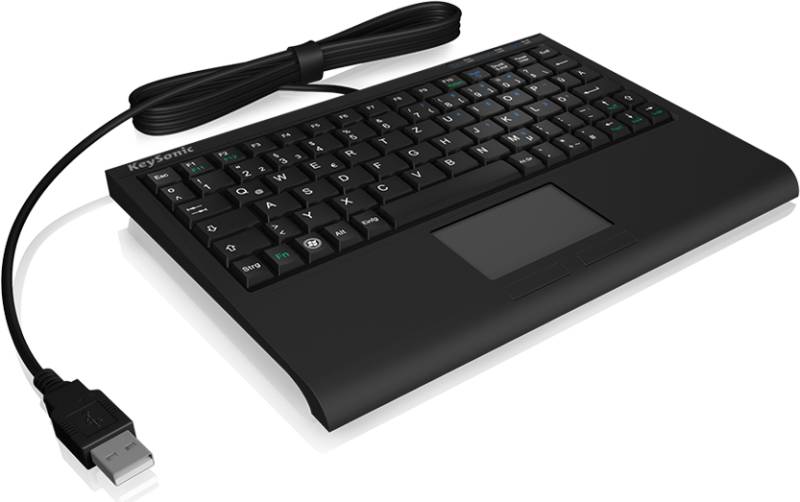 KEYSONIC Mini-Tastatur (US) Touchpad ACK-3410 schwarz Touchpad ultraflache Bauform SoftSkin X-type technologie blaue Status LEDs USB (60378) von Keysonic