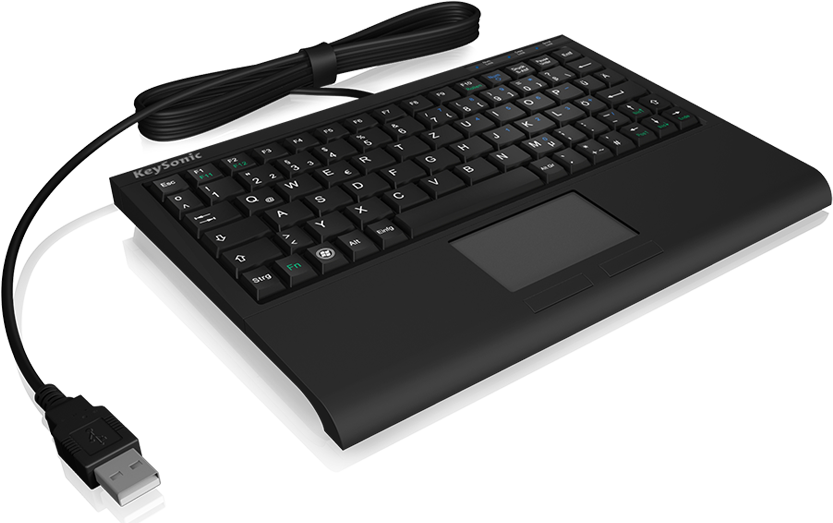 KEYSONIC Mini-Tastatur (US) Touchpad ACK-3410 schwarz Touchpad ultraflache Bauform SoftSkin X-type technologie blaue Status LEDs USB (60378) von Keysonic