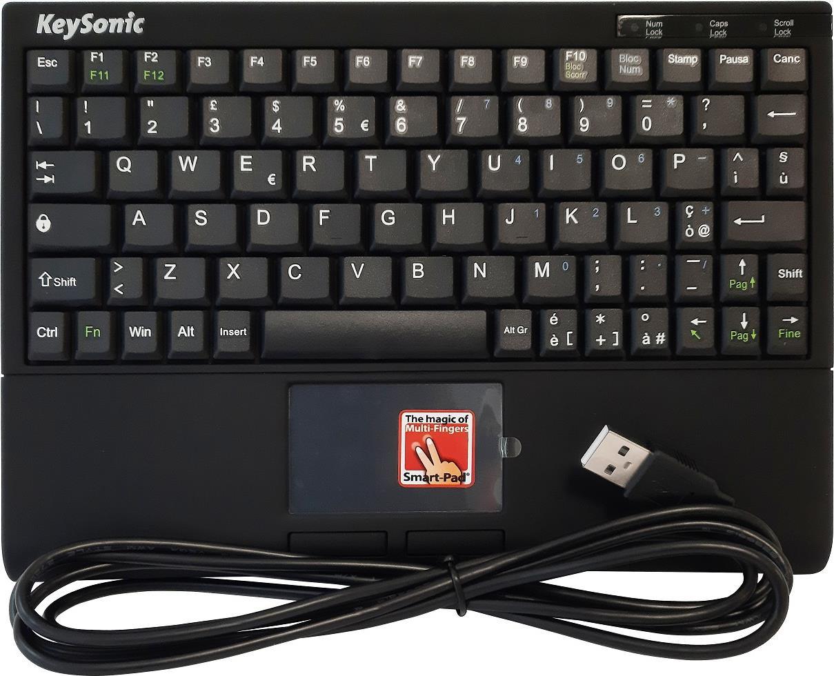 Super-Mini Keyboard, Smart-Touchpad, USB, schwarz, Italienisch (ACK-3410 (IT)) von Keysonic