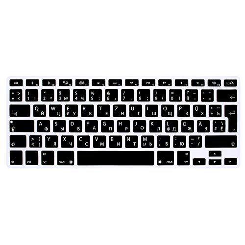 Russische/Deutsche Silikon Abdeckung für MacBook, Air- & Pro 13", 15", 17" Tastatur (bis Mitte 2016), Wireless-Tastatur, mit europäischer Enter-Taste | Russian/German Silicon Cover - SCHWARZ von Keystickers