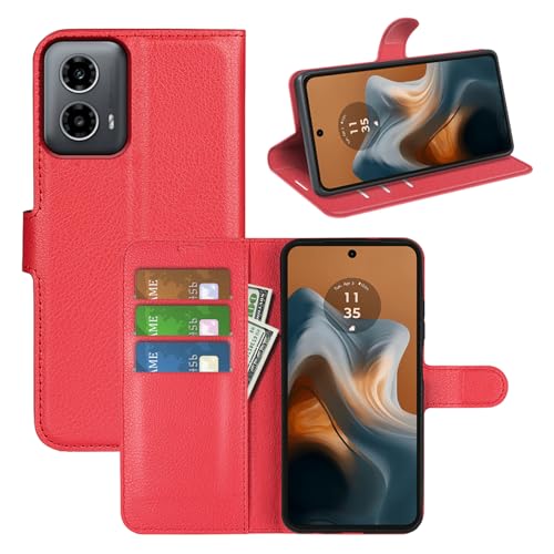 Kezaizhe Klapphülle für Moto G34 Hüllen PU Leder Wallet Schutzhülle Schutz Mobiltelefon Flip Back Cover für Motorola Moto G34 G 34 5G Tasche Handy Zubehör (Rot) von Kezaizhe