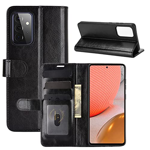 Kezaizhe Klapphülle für Samsung A72 Hüllen PU Leder Wallet Schutzhülle Schutz Mobiltelefon Flip Back Cover für Samsung Galaxy A72 5G A726B 4G A725F 2021 Tasche Handy Zubehör (Black) von Kezaizhe
