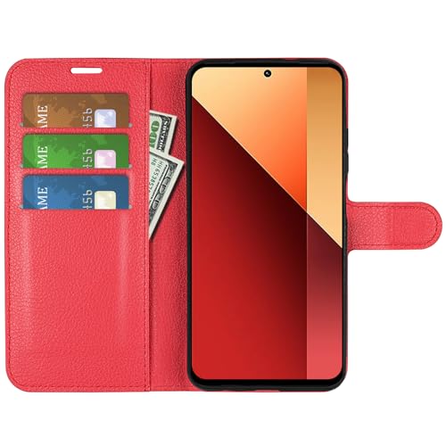Kezaizhe Klapphülle für Xiaomi Redmi Note 13 Pro 4G LTE/Poco M6 Pro 4G Hüllen Leder Wallet Schutzhülle Schutz Mobiltelefon Flip Back Cover Tasche Handy Zubehör (Rot) von Kezaizhe