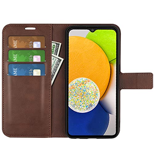 Klapphülle für Samsung A03 Hüllen PU Leder Wallet Schutzhülle Schutz Mobiltelefon Flip Back Cover für Samsung Galaxy A03 A035G 2022 Tasche Handy Zubehör (Brown) von Kezaizhe