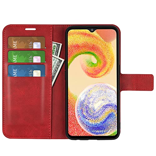 Klapphülle für Samsung A04 4G Hüllen PU Leder Wallet Schutzhülle Schutz Mobiltelefon Flip Back Cover für Samsung Galaxy A04 A045F Tasche Handy Zubehör (Rot) von Kezaizhe