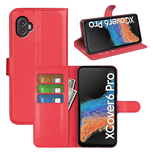 Klapphülle für Samsung Galaxy XCover6 Pro Hüllen PU Leder Wallet Schutzhülle Schutz Mobiltelefon Flip Back Cover für XCover 6 Pro Samsung Tasche Handy Zubehör （Red） von Kezaizhe