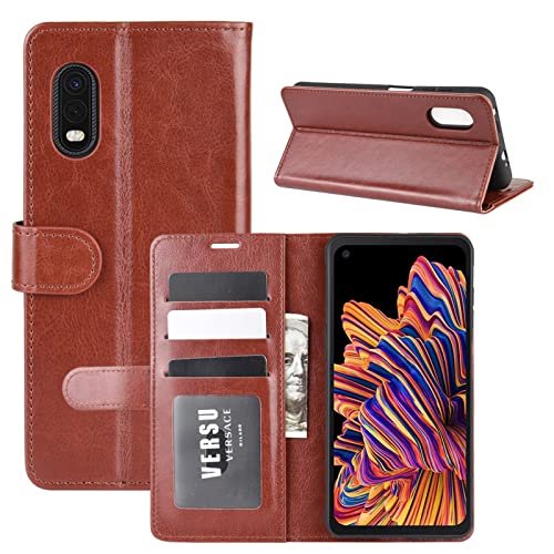 Klapphülle für Samsung Galaxy Xcover Pro G715F Hüllen PU Leder Wallet Schutzhülle Schutz Mobiltelefon Flip Back Cover Tasche Handy Zubehör (Braun) von Kezaizhe