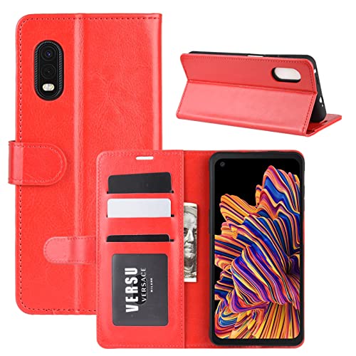 Klapphülle für Samsung Galaxy Xcover Pro G715F Hüllen PU Leder Wallet Schutzhülle Schutz Mobiltelefon Flip Back Cover Tasche Handy Zubehör (Rot) von Kezaizhe