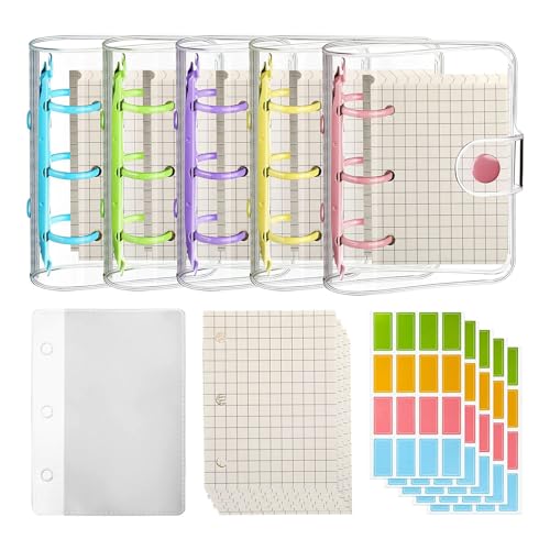 Kfwfuaee 5 Sets Lose Leaf Notebook Mit Transparenten 3 Ringen Bindemittel Abdeckungen Nachfüllpapier Etikett Aufkleber Kartentasche von Kfwfuaee