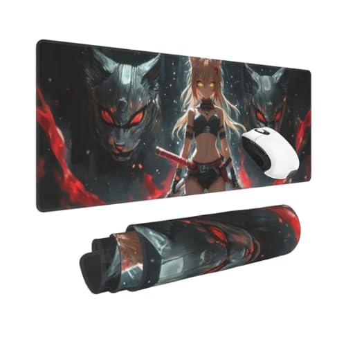 Gaming Mauspad XXL Katze Großes Mousepad 1200 * 600mm rutschfeste Schreibtischunterlage Fee Mouse Pad mit Vernähte Kanten Verbessert Desk Mat Mauspad Groß Geschwindigkeit und Präzision für Gaming von Kggyele