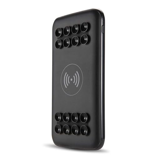 KhUkhu Kabelloses Ladegerät, Powerbank, 10.000 Mah, Tragbarer Externer Akku Mit Dual-USB Und Saugnapf, Kompatibel Mit iPhone XS/XR Und Allen Qi-Fähigen Geräten,Schwarz von KhUkhu