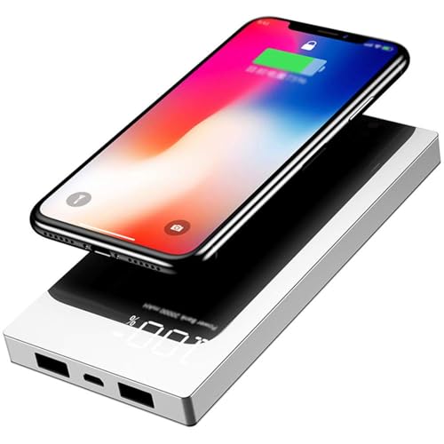 KhUkhu Kabelloses Tragbares Ladegerät, 20000 Mah Schnelllade-Powerbank-Akkupack Mit Dual-USB Und LED-Anzeige, Kompatibel Mit iPhone Und Allen Qi-Fähigen Geräten,Weiß von KhUkhu