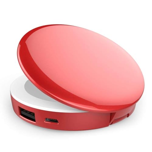 KhUkhu Power Bank Handheld Mini Runder LED-Spiegel 1X/3X Vergrößerung Beleuchteter, Tragbarer LED-Kompakt-Reise-Make-Up-Spiegel Zum Aufladen Von iPhones/Ipads/Android,Rot KhUkhu Power Bank Handheld Mini Runder LED-Spiegel 1X/3X Vergrößerung Beleuchteter, Tragbarer LED-Kompakt-Reise-Make-Up-Spiegel Zum Aufladen Von iPhones/Ipads/Android,Rot von KhUkhu