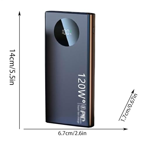KhUkhu Powerbank Mit 120 W Schnellladefunktion | Leichte Hochgeschwindigkeits-Powerbank | Tragbares Schnellladegerät Für Laptops Und Telefone,Schwarz,10000mAh von KhUkhu