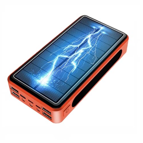 KhUkhu Solarladegerät, Solar-Powerbank 100.000 Mah, Tragbares Ladegerät Mit Hoher Kapazität, Schnelles Aufladen, Externer Akkupack Mit LED-Statusanzeige, Mit 5 Ausgängen, Kompatibel,Orange von KhUkhu