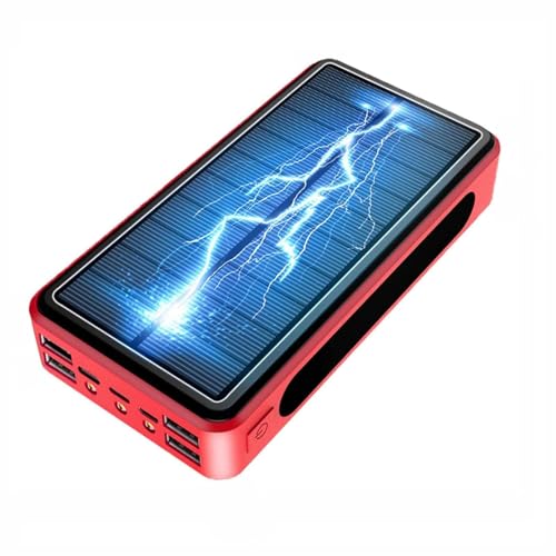 KhUkhu Solarladegerät, Solar-Powerbank 100.000 Mah, Tragbares Ladegerät Mit Hoher Kapazität, Schnelles Aufladen, Externer Akkupack Mit LED-Statusanzeige, Mit 5 Ausgängen, Kompatibel,Rot von KhUkhu