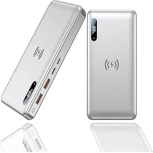 KhUkhu Tragbares Powerbank-Ladegerät, Kabelloses Tragbares Ladegerät, Powerbank, 50000 Mah, 15 W Schnelles Kabelloses Laden, 65 W Pd Typ-C-Schnellladefunktion, Qc 4.0-Telefonladegerät,Silber von KhUkhu