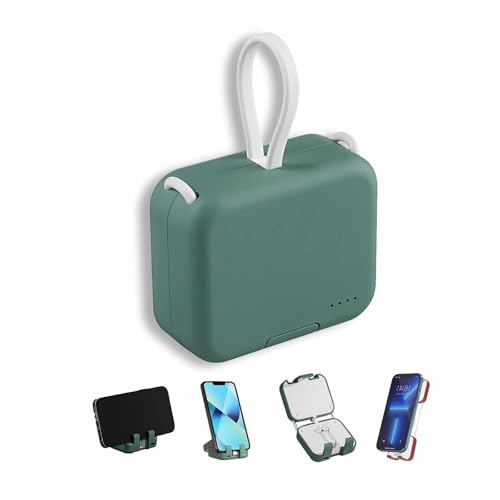 Mini-Powerbank Und Telefonhalter, 4000 Mah Mini-Powerbank Mit Integriertem Doppelkabel, Süße Powerbank Mit Integriertem Kabel, Tragbarer Kabelloser Ladeschatz-Handyhalter,Grün Mini-Powerbank Und Telefonhalter, 4000 Mah Mini-Powerbank Mit Integriertem Doppelkabel, Süße Powerbank Mit Integriertem Kabel, Tragbarer Kabelloser Ladeschatz-Handyhalter,Grün von KhUkhu