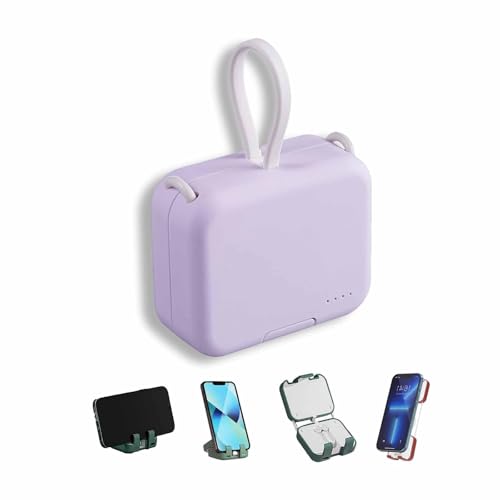 Mini-Powerbank Und Telefonhalter, 4000 Mah Mini-Powerbank Mit Integriertem Doppelkabel, Süße Powerbank Mit Integriertem Kabel, Tragbarer Kabelloser Ladeschatz-Handyhalter,Lila Mini-Powerbank Und Telefonhalter, 4000 Mah Mini-Powerbank Mit Integriertem Doppelkabel, Süße Powerbank Mit Integriertem Kabel, Tragbarer Kabelloser Ladeschatz-Handyhalter,Lila von KhUkhu