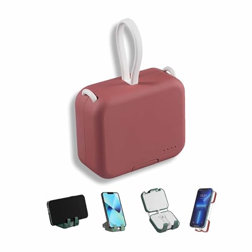 Mini-Powerbank Und Telefonhalter, 4000 Mah Mini-Powerbank Mit Integriertem Doppelkabel, Süße Powerbank Mit Integriertem Kabel, Tragbarer Kabelloser Ladeschatz-Handyhalter,Rot Mini-Powerbank Und Telefonhalter, 4000 Mah Mini-Powerbank Mit Integriertem Doppelkabel, Süße Powerbank Mit Integriertem Kabel, Tragbarer Kabelloser Ladeschatz-Handyhalter,Rot von KhUkhu