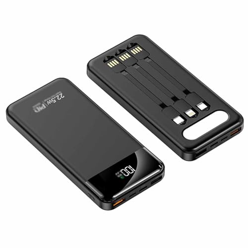 Powerbank Mit Integrierten Kabeln, Tragbares 20000-Mah-USB-C-Ladegerät Mit 5 Ausgängen Und 2 Eingängen Und LED-Anzeige, Externe Batteriebank,Schwarz,20000mAh Powerbank Mit Integrierten Kabeln, Tragbares 20000-Mah-USB-C-Ladegerät Mit 5 Ausgängen Und 2 Eingängen Und LED-Anzeige, Externe Batteriebank,Schwarz,20000mAh von KhUkhu