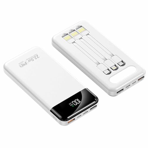 Powerbank Mit Integrierten Kabeln, Tragbares 20000-Mah-USB-C-Ladegerät Mit 5 Ausgängen Und 2 Eingängen Und LED-Anzeige, Externe Batteriebank,Weiß,20000mAh Powerbank Mit Integrierten Kabeln, Tragbares 20000-Mah-USB-C-Ladegerät Mit 5 Ausgängen Und 2 Eingängen Und LED-Anzeige, Externe Batteriebank,Weiß,20000mAh von KhUkhu