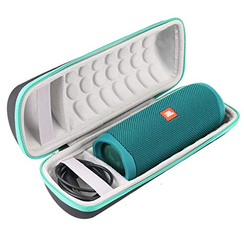 Khanka Hart Tasche Schutzhülle für JBL Flip 6 Flip5 Bluetooth Box tragbarer Lautsprecher,Case passt für Lautsprecher and Zubehör. (Grün Reißverschluss,Schwarz Äußeres, weiß Inneres) von Khanka
