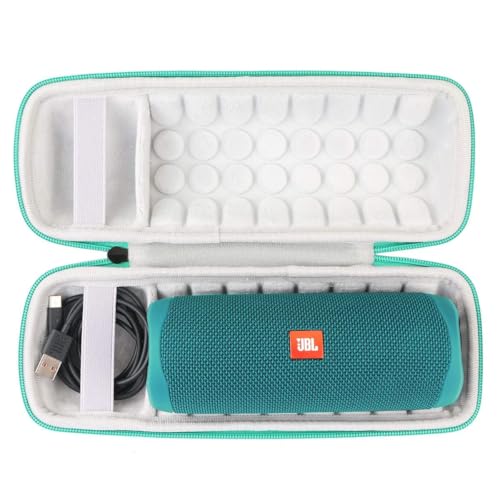Khanka Hart Tasche Schutzhülle für JBL Flip 7/6 /5 Bluetooth Box tragbarer Lautsprecher,Case passt für Lautsprecher and Zubehör. (Grün Reißverschluss,Schwarz Äußeres, weiß Inneres) von Khanka