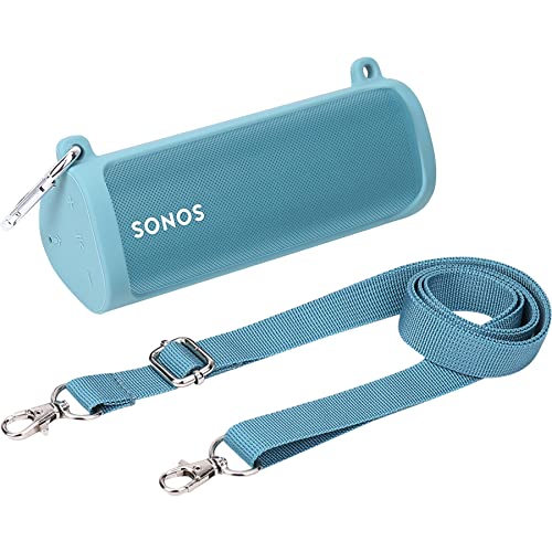 Khanka Silikonhülle für Sonos Roam Portable Wireless Speaker, mit Schultergurt und Karabiner (Blau) von Khanka