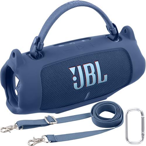 Khanka für JBL Charge 6 Silikon-Schutzhülle mit abnehmbarem Schultergurt & Utility-Haken, Flexible weiche Hülle für JBL Charge 6 tragbarer Bluetooth-Lautsprecher, nur Hülle (Blau) von Khanka