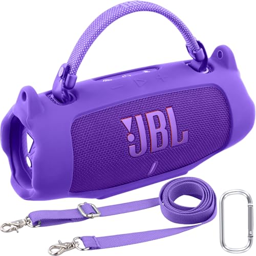 Khanka für JBL Charge 6 Silikon-Schutzhülle mit abnehmbarem Schultergurt & Utility-Haken, Flexible weiche Hülle für JBL Charge 6 tragbarer Bluetooth-Lautsprecher, nur Hülle (Lila) von Khanka