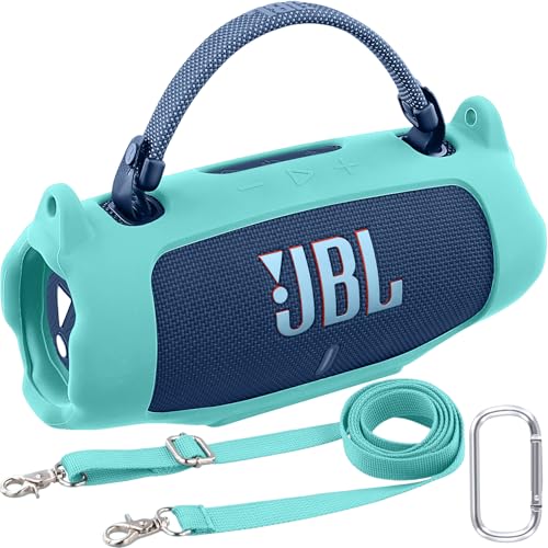 Khanka für JBL Charge 6 Silikon-Schutzhülle mit abnehmbarem Schultergurt & Utility-Haken, Flexible weiche Hülle für JBL Charge 6 tragbarer Bluetooth-Lautsprecher, nur Hülle (Minzgrün) von Khanka