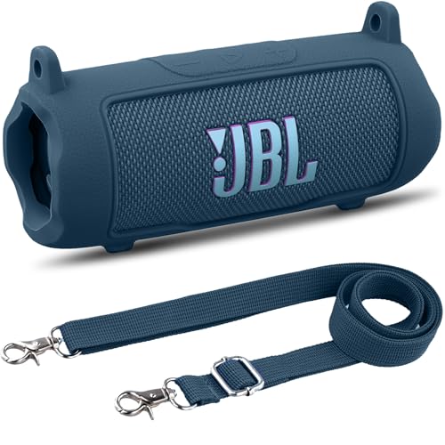 Khanka für JBL Flip 7 Silikon-Schutzhülle mit abnehmbarem Schultergurt, stoßfeste weiche Hülle für JBL Flip 7 tragbarer Bluetooth-Lautsprecher, nur Hülle (Blau) von Khanka
