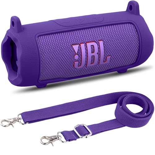 Khanka für JBL Flip 7 Silikon-Schutzhülle mit abnehmbarem Schultergurt, stoßfeste weiche Hülle für JBL Flip 7 tragbarer Bluetooth-Lautsprecher, nur Hülle (Lila) von Khanka