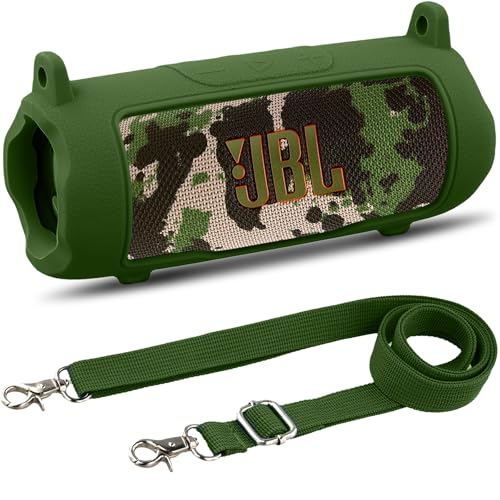 Khanka für JBL Flip 7 Silikon-Schutzhülle mit abnehmbarem Schultergurt, stoßfeste weiche Hülle für JBL Flip 7 tragbarer Bluetooth-Lautsprecher, nur Hülle (Olivgrün) von Khanka