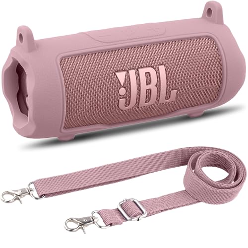 khanka Silikonhülle für JBL Flip 7, wasserdicht, tragbar, Bluetooth-Lautsprecher, weiche Schutzhülle mit Schultergurt für JBL Flip 7 Lautsprecher (Rosa) von Khanka